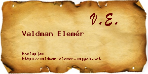 Valdman Elemér névjegykártya